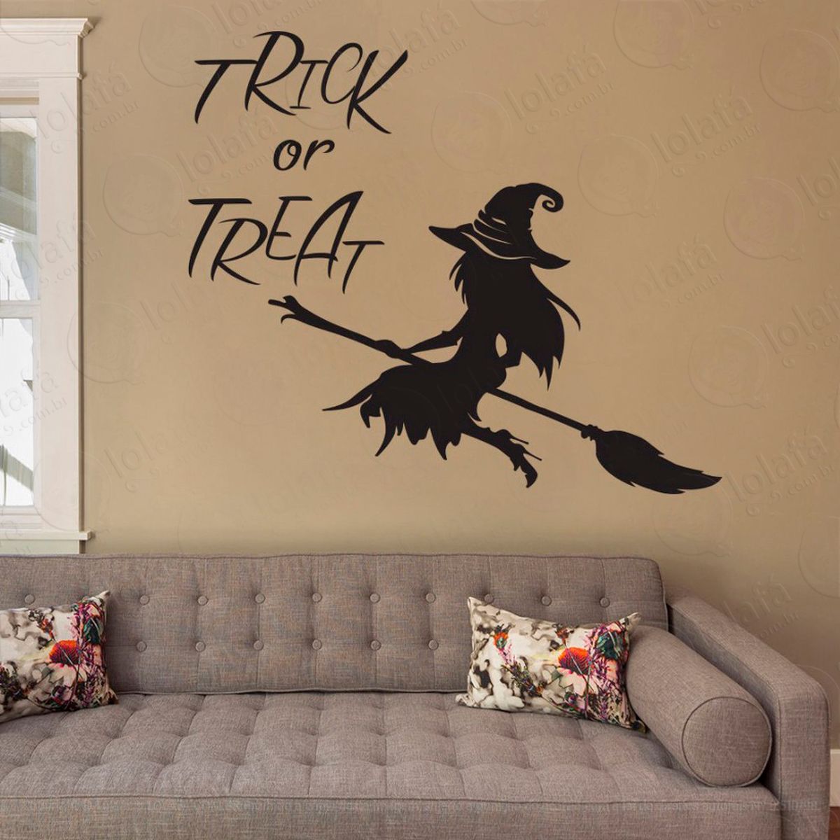 halloween bruxa na vassoura adesivo de parede decorativo para casa, sala, quarto e vidro - mod:60