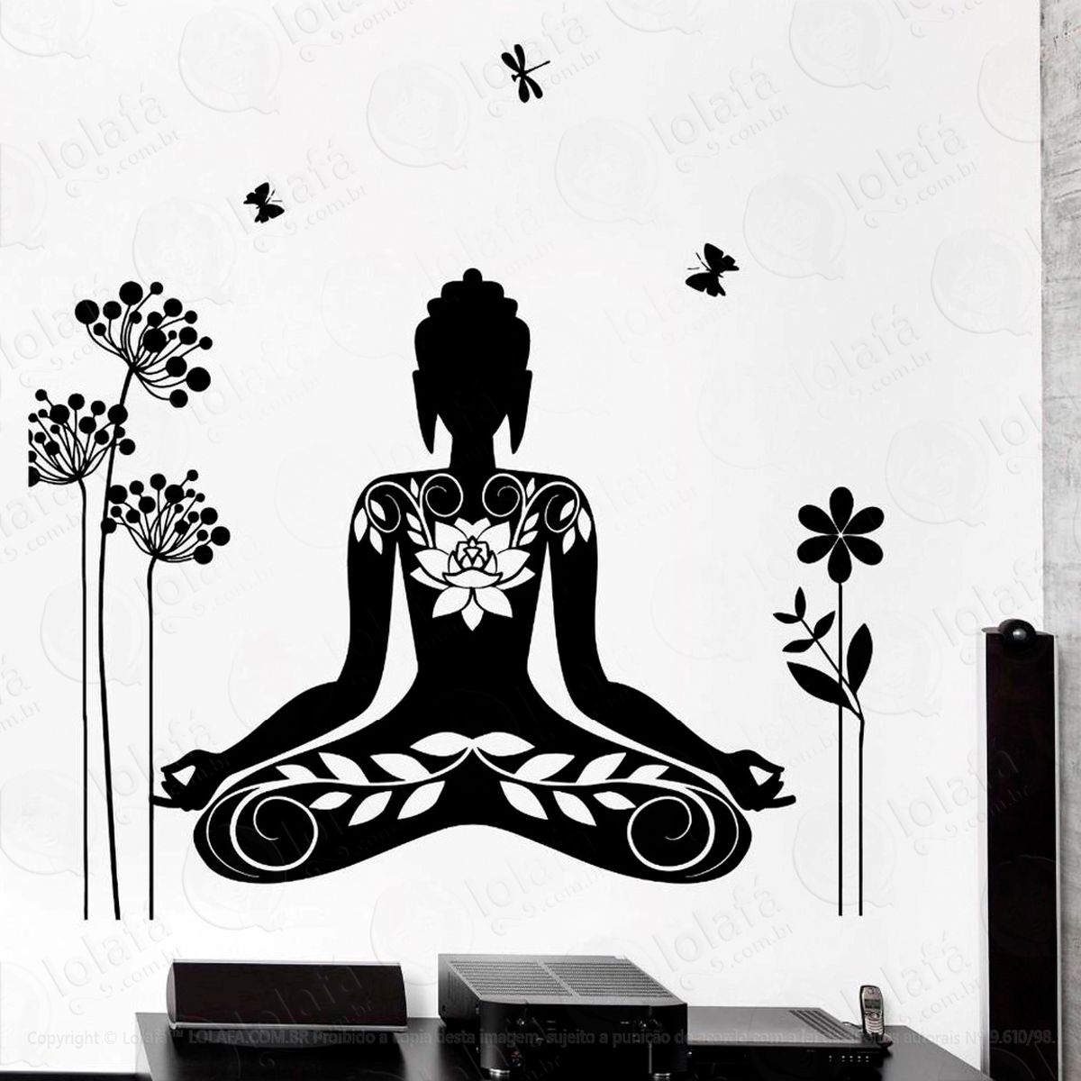 meditação lotus adesivo de parede decorativo para casa, sala, quarto e vidro - mod:64