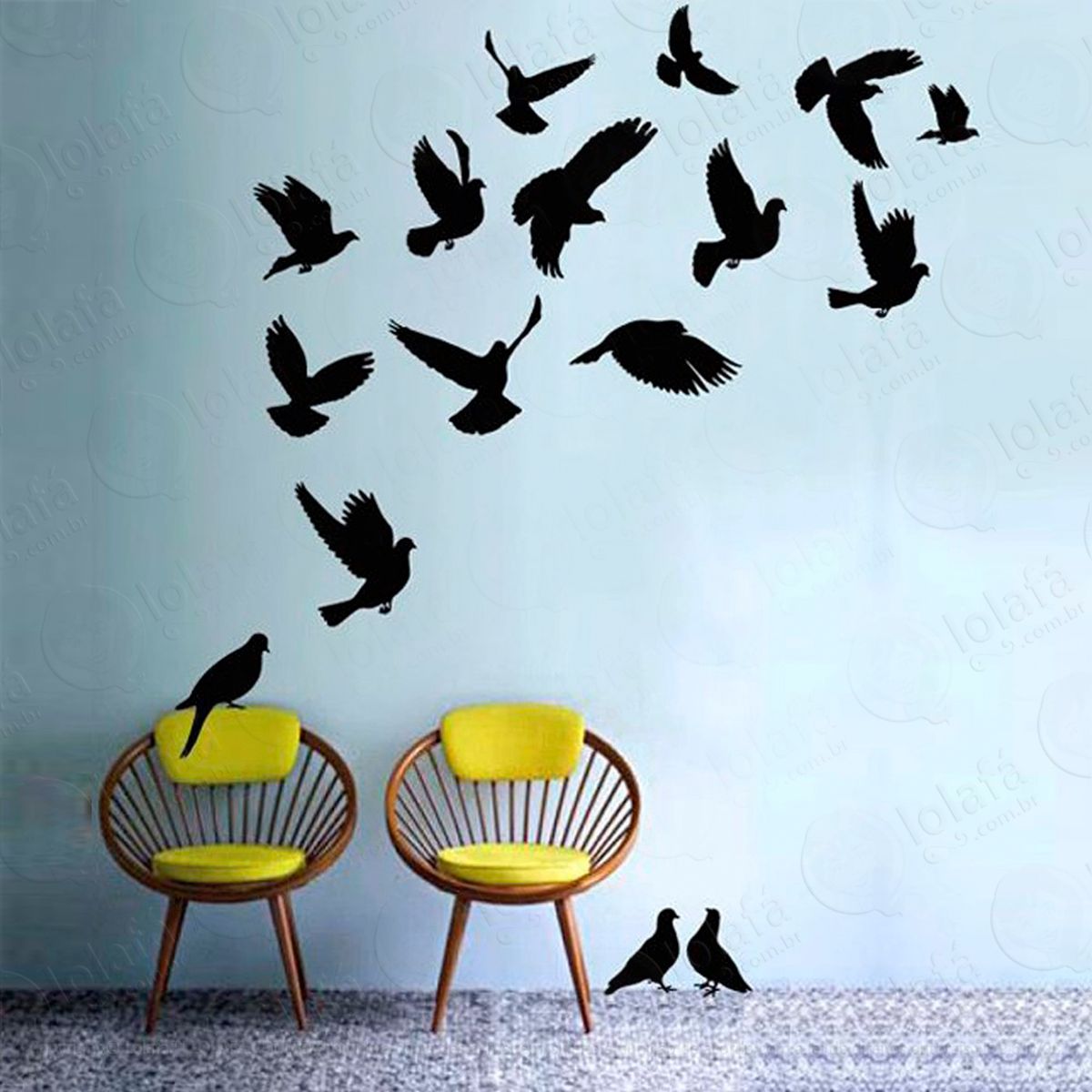 cartela pássaros em bando adesivo de parede decorativo para casa, sala, quarto e vidro - mod:69