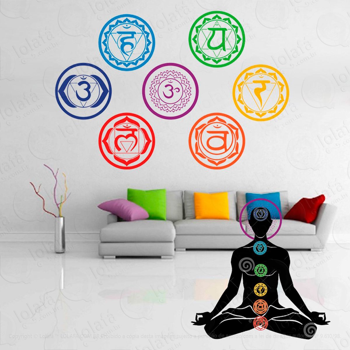 mandalas chakras adesivo de parede decorativo para casa, sala, quarto e vidro - mod:90