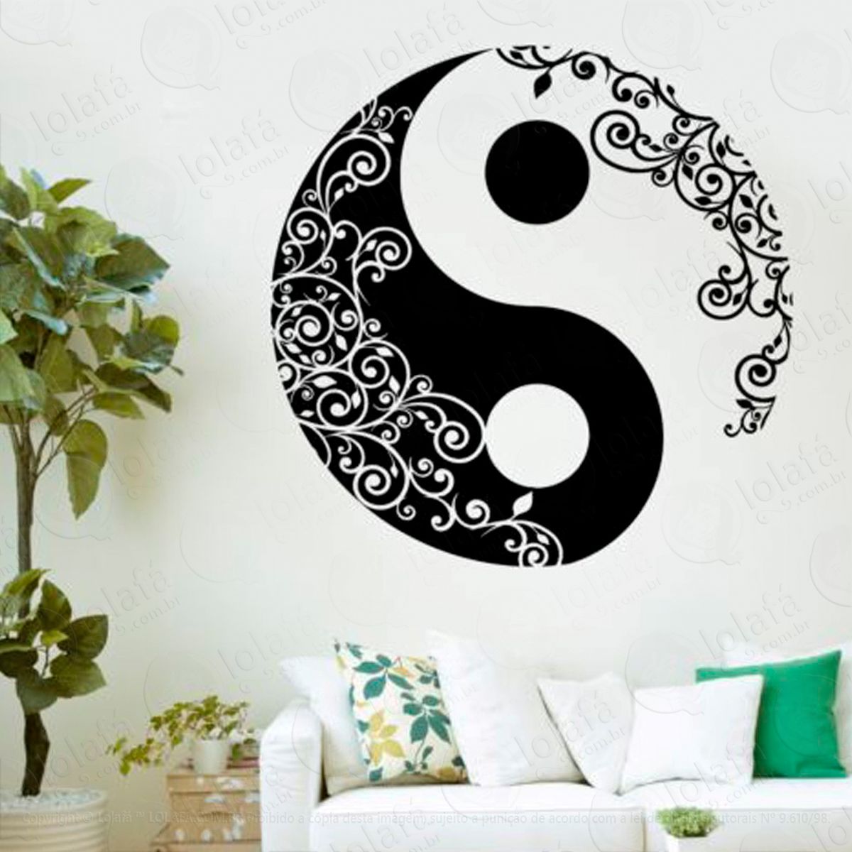 yin-yang floral adesivo de parede decorativo para casa, sala, quarto e vidro - mod:100