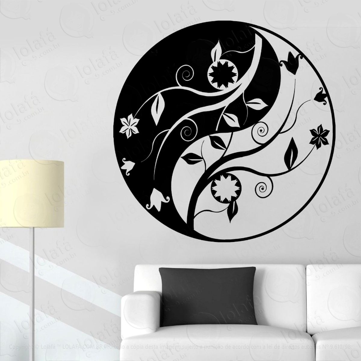 yin-yang floral adesivo de parede decorativo para casa, sala, quarto e vidro - mod:101