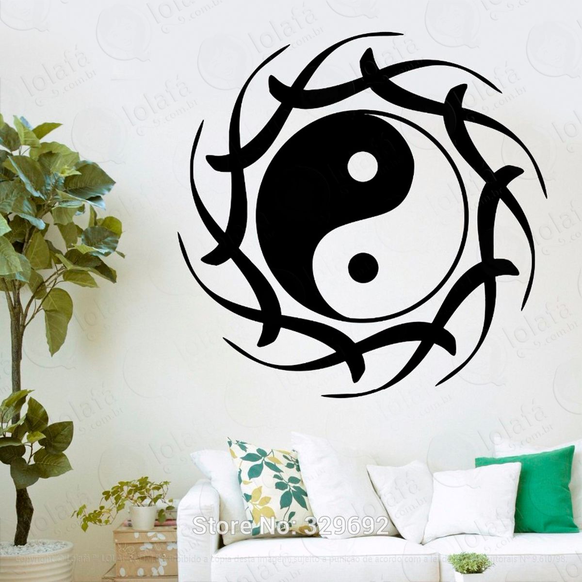yin-yang tribal adesivo de parede decorativo para casa, sala, quarto e vidro - mod:102