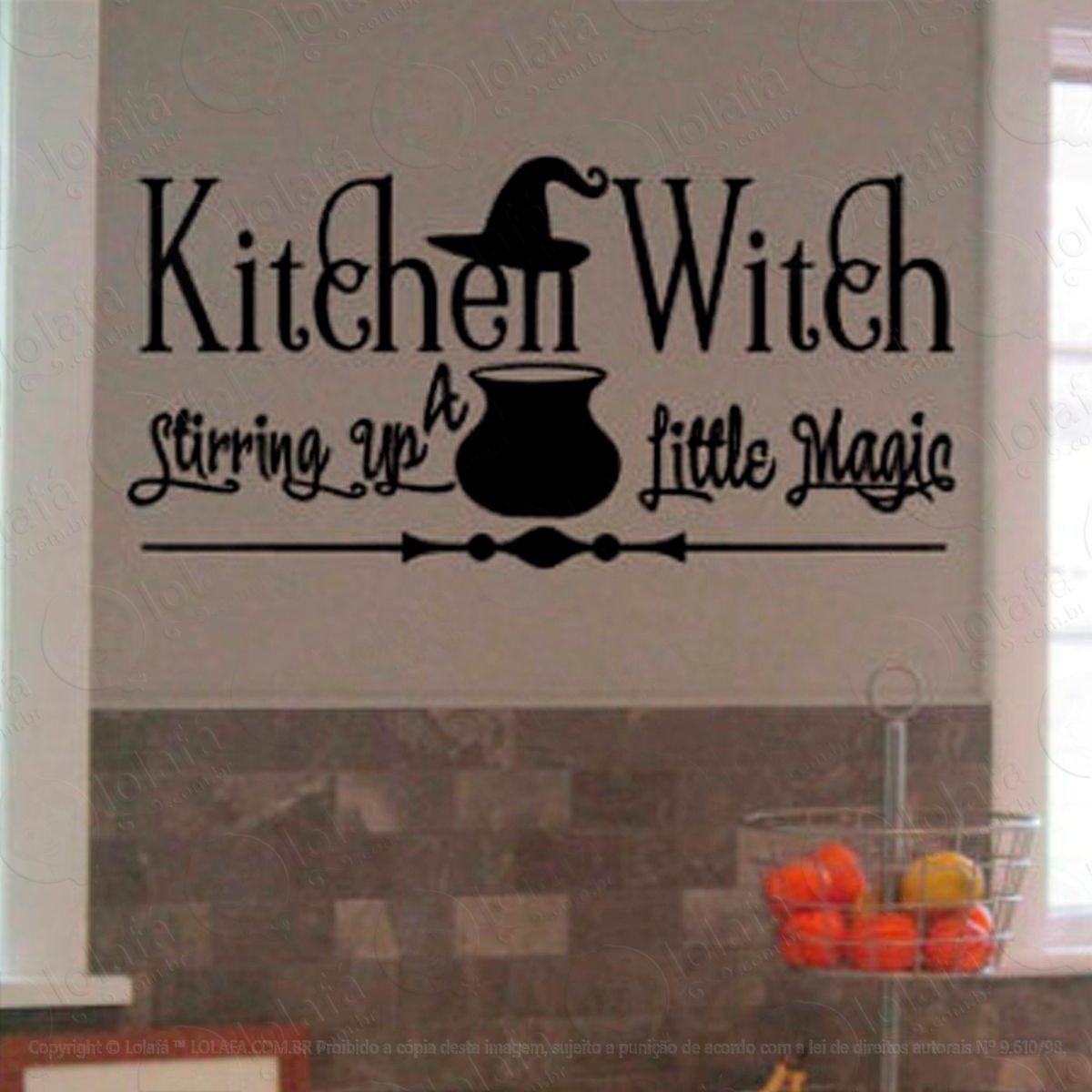 frase cozinha de bruxa adesivo de parede decorativo para casa, sala, quarto e vidro - mod:106