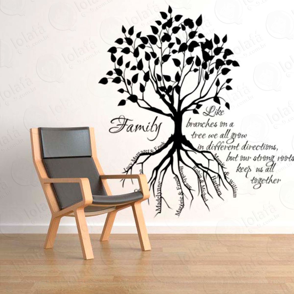 frase raízes família adesivo de parede decorativo para casa, sala, quarto e vidro - mod:122