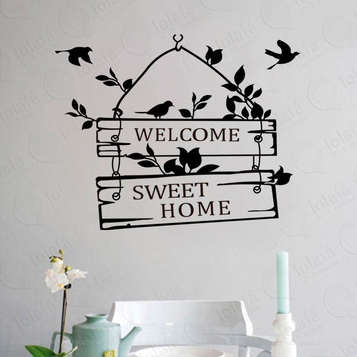 frase welcome home adesivo de parede decorativo para casa, sala, quarto e vidro - mod:123