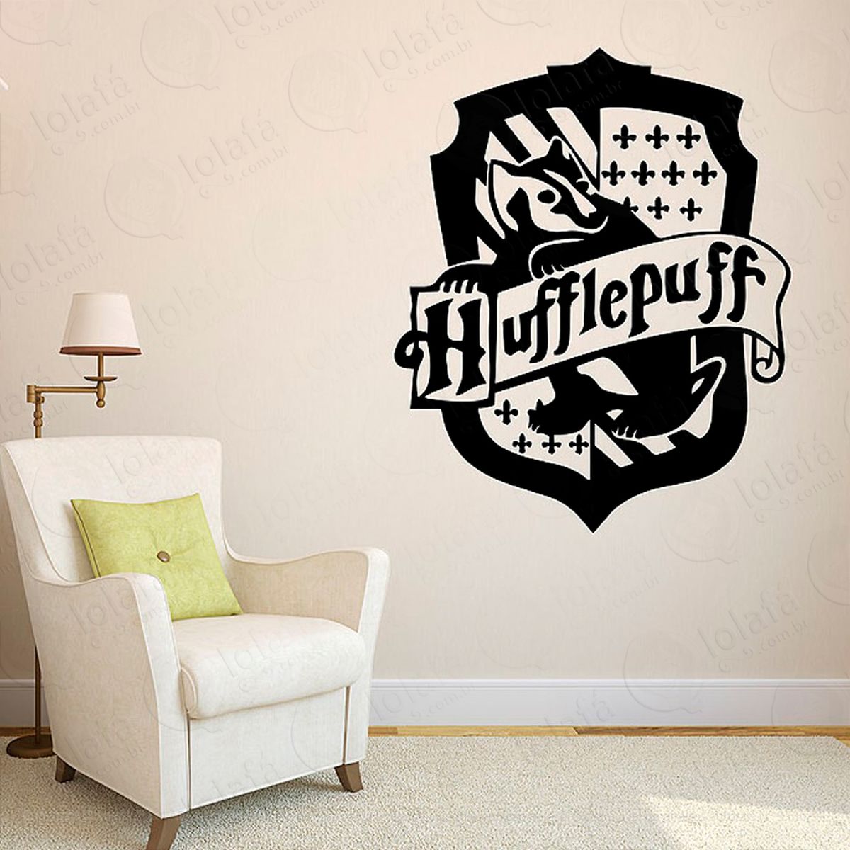 harry potter hufflepuff brasão adesivo de parede decorativo para casa, sala, quarto e vidro - mod:131