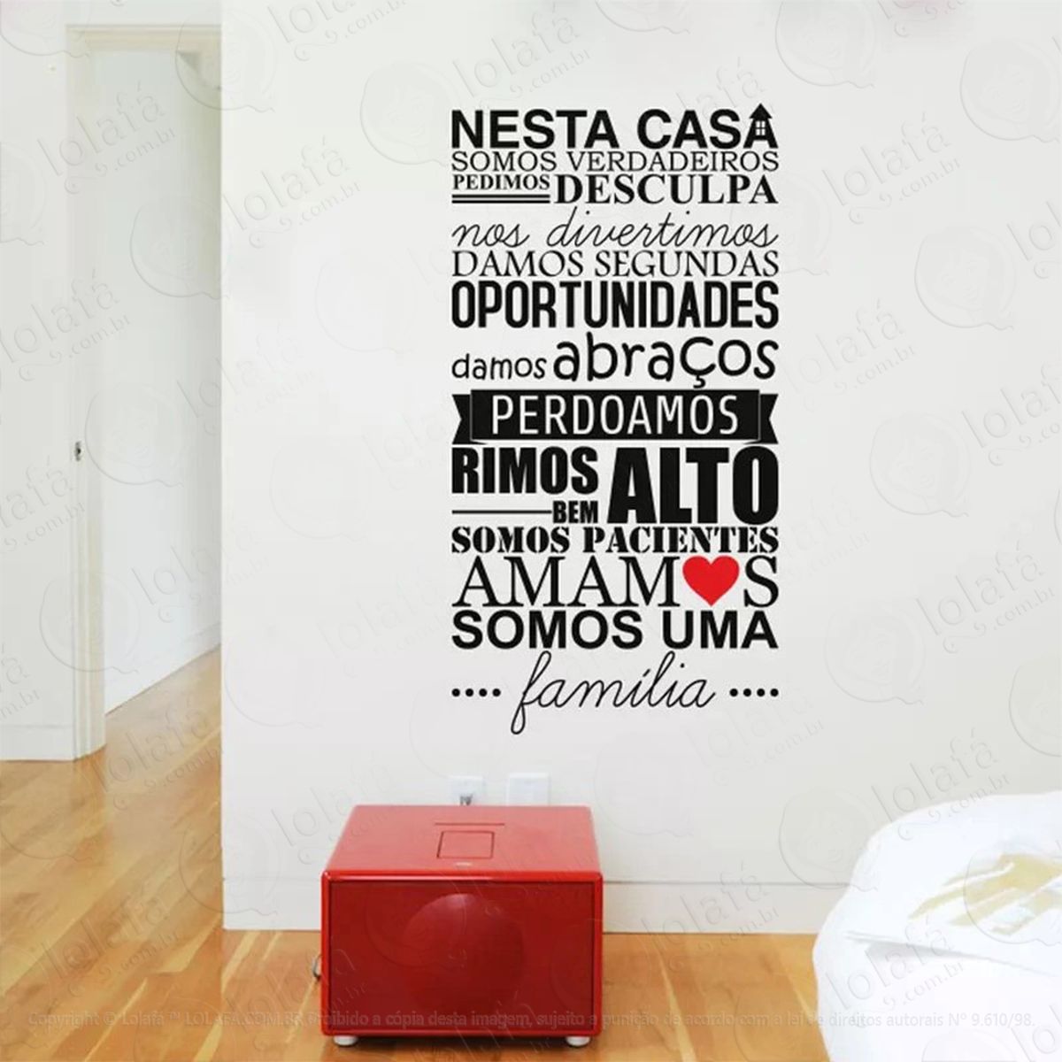 família adesivo de parede frase personalizada para sala, quarto, porta e vidro - mod:4