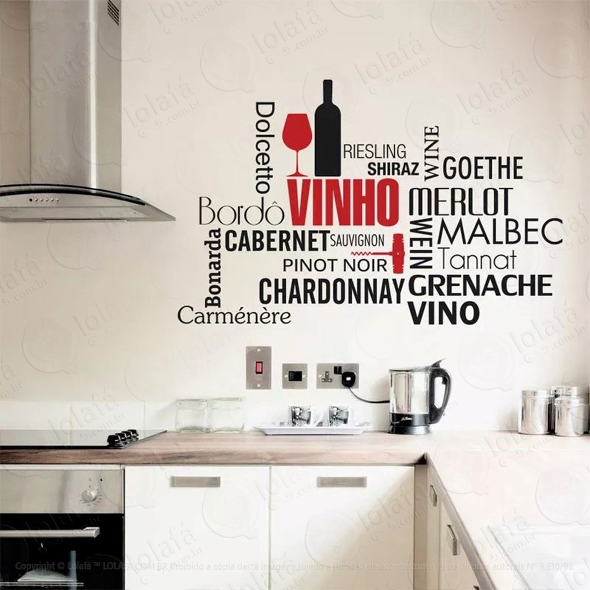 vinho adesivo de parede frase personalizada para sala, quarto, porta e vidro - mod:8