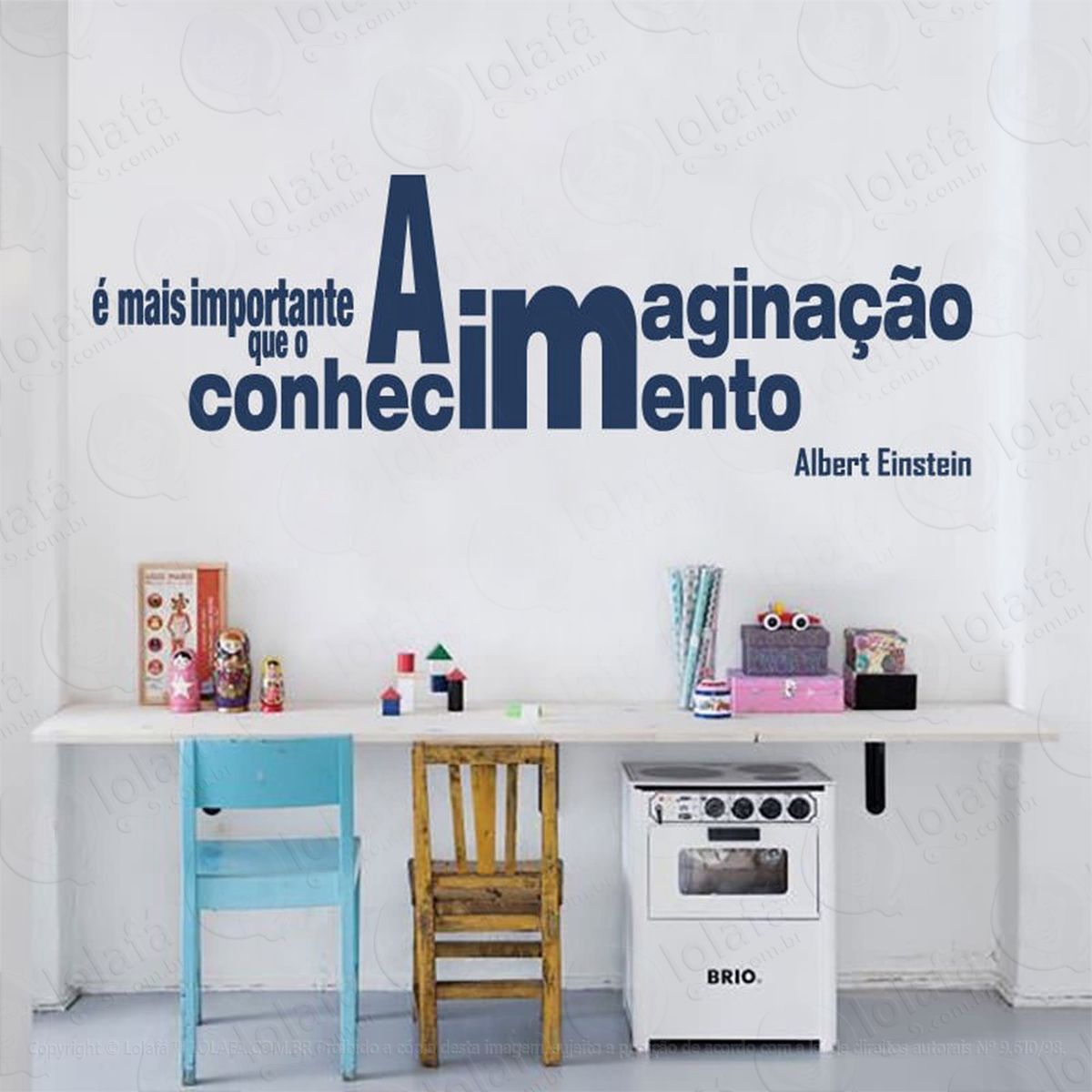 a imaginação adesivo de parede frase personalizada para sala, quarto, porta e vidro - mod:22