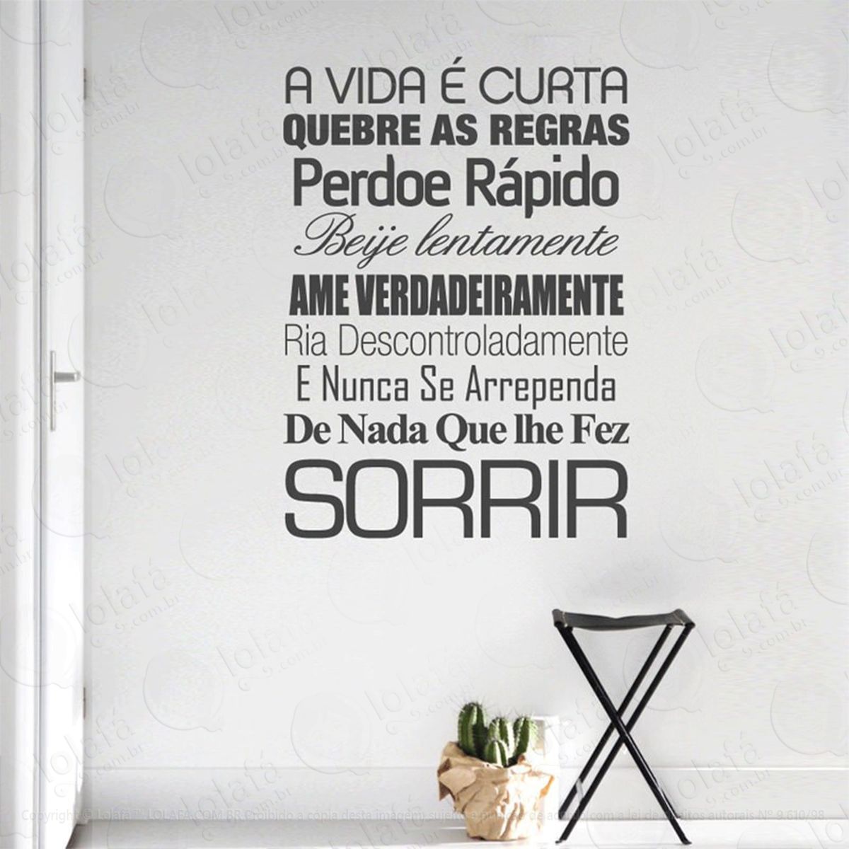 a vida É curta adesivo de parede frase personalizada para sala, quarto, porta e vidro - mod:27