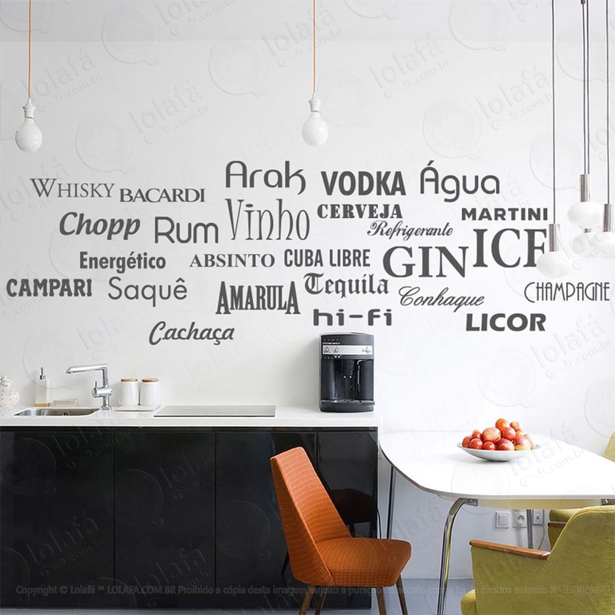 bebidas adesivo de parede frase personalizada para sala, quarto, porta e vidro - mod:28