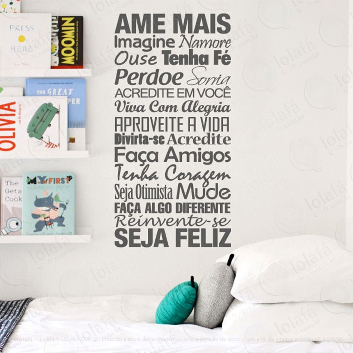 ame mais adesivo de parede frase personalizada para sala, quarto, porta e vidro - mod:29