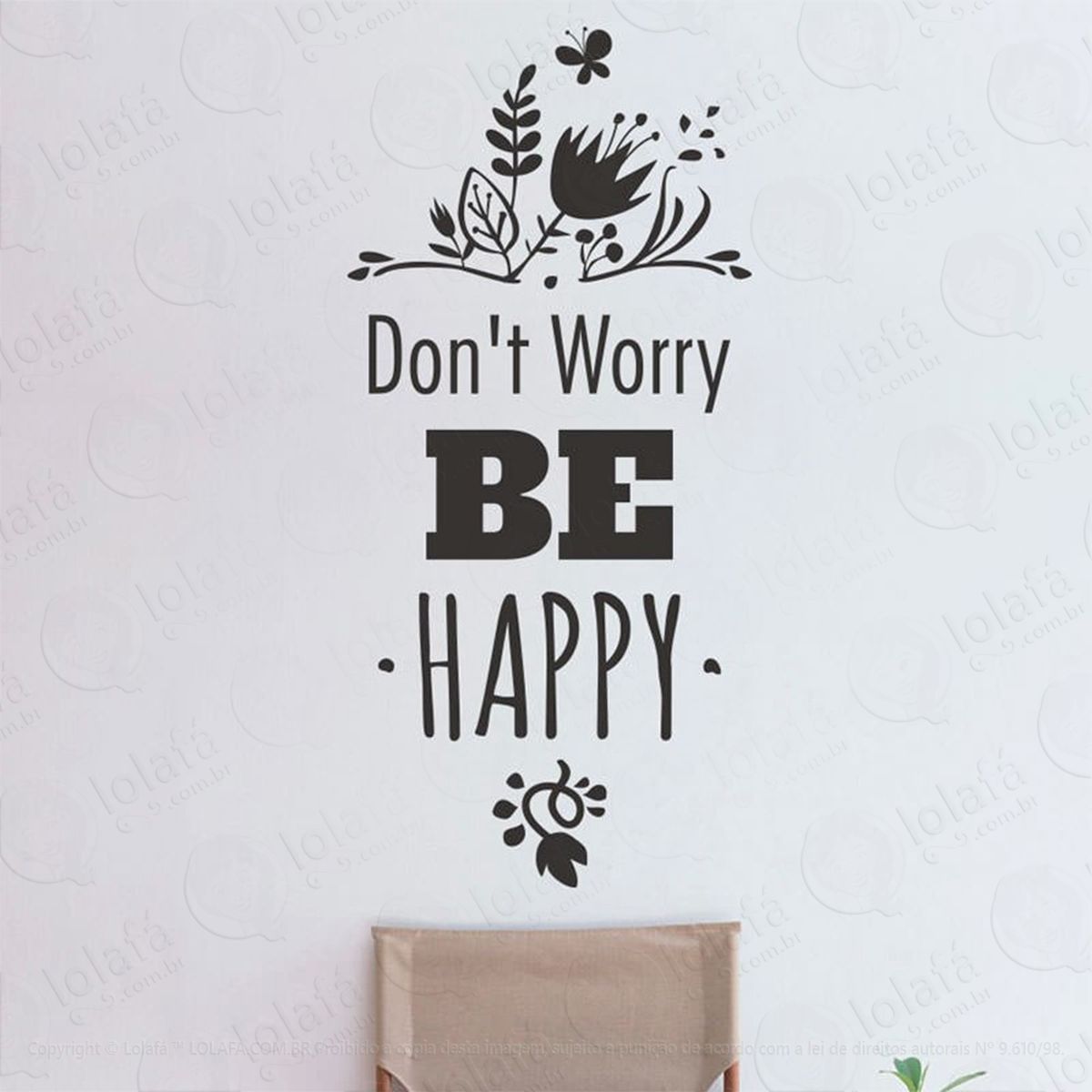 dont worry be happy adesivo de parede frase personalizada para sala, quarto, porta e vidro - mod:33
