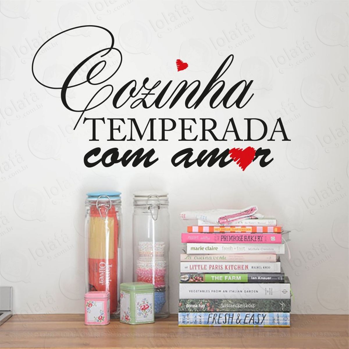 temperada com amor adesivo de parede frase personalizada para sala, quarto, porta e vidro - mod:37