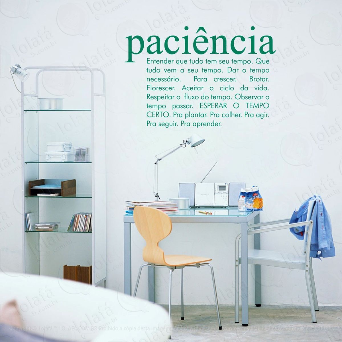 paciência adesivo de parede frase personalizada para sala, quarto, porta e vidro - mod:38