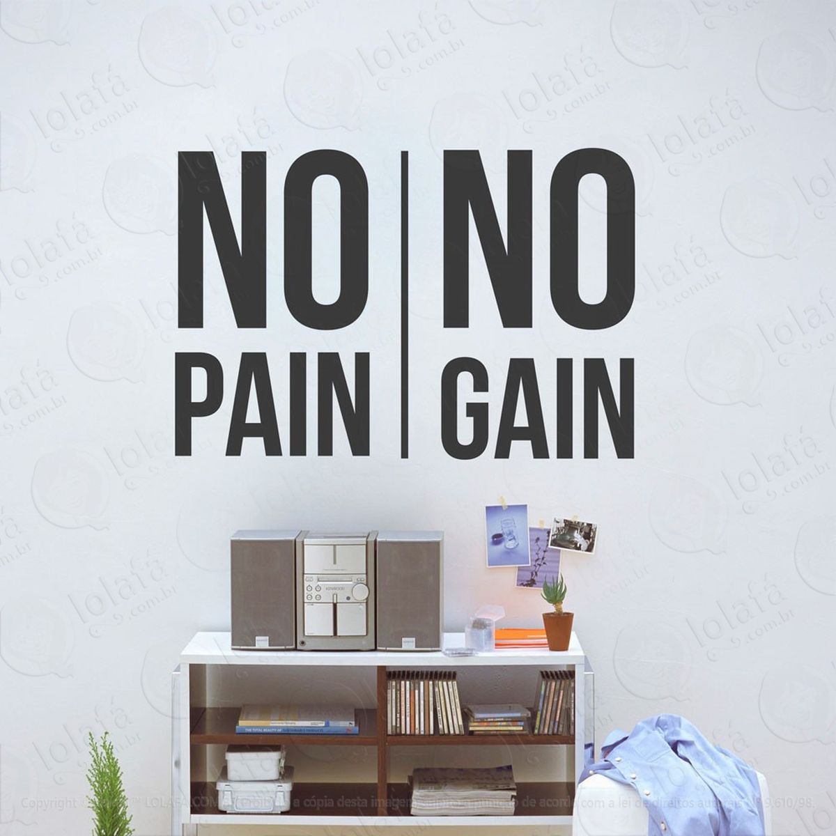 no pain no gain adesivo de parede frase personalizada para sala, quarto, porta e vidro - mod:42