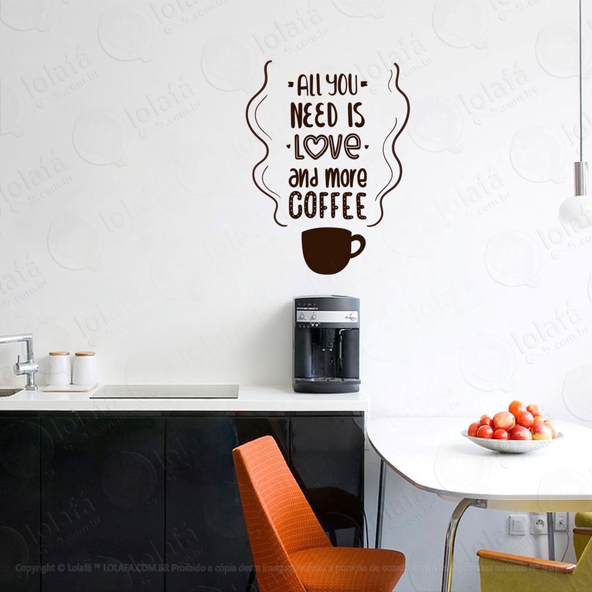 love and coffe adesivo de parede frase personalizada para sala, quarto, porta e vidro - mod:48