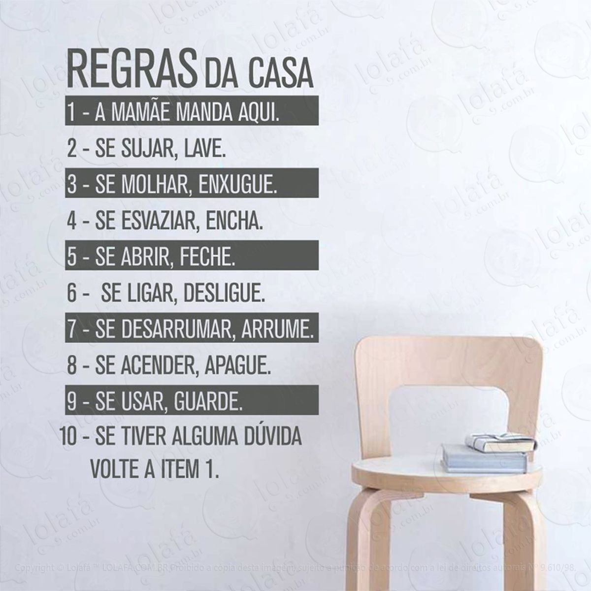 regras da casa adesivo de parede frase personalizada para sala, quarto, porta e vidro - mod:67