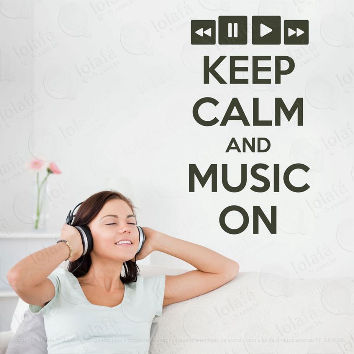 keep calm and music adesivo de parede frase personalizada para sala, quarto, porta e vidro - mod:68