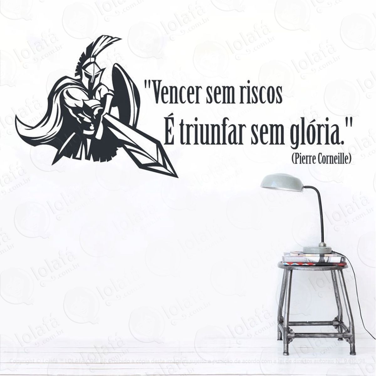 vencer sem riscos adesivo de parede frase personalizada para sala, quarto, porta e vidro - mod:69