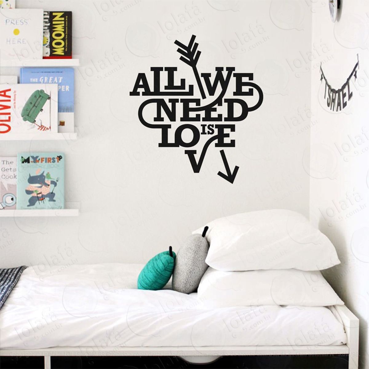 all we need is love adesivo de parede frase personalizada para sala, quarto, porta e vidro - mod:71