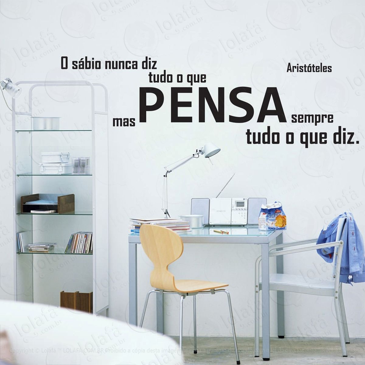 o sábio nunca diz adesivo de parede frase personalizada para sala, quarto, porta e vidro - mod:81