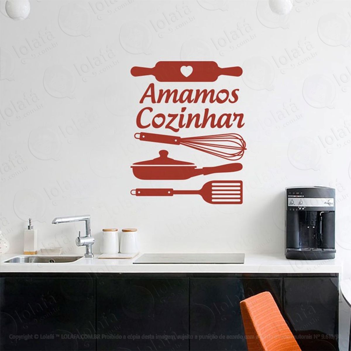 amamos cozinhar adesivo de parede frase personalizada para sala, quarto, porta e vidro - mod:86