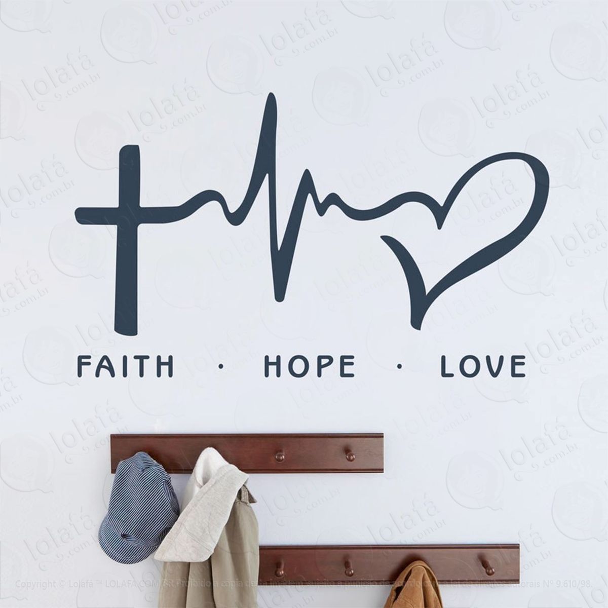 faith, hope, love adesivo de parede frase personalizada para sala, quarto, porta e vidro - mod:94