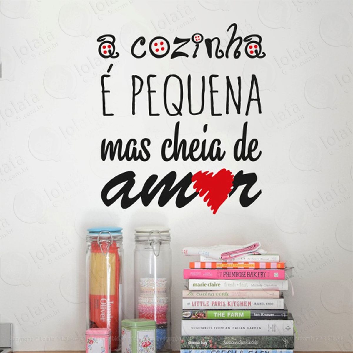 cozinha e amor adesivo de parede frase personalizada para sala, quarto, porta e vidro - mod:96