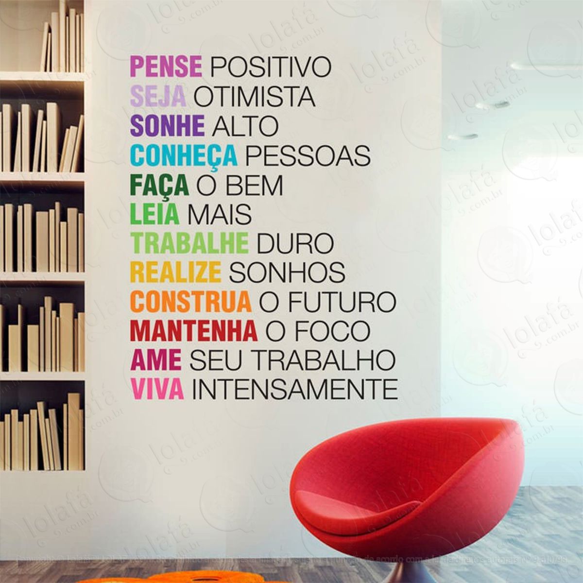 pense positivo adesivo de parede frase personalizada para sala, quarto, porta e vidro - mod:113