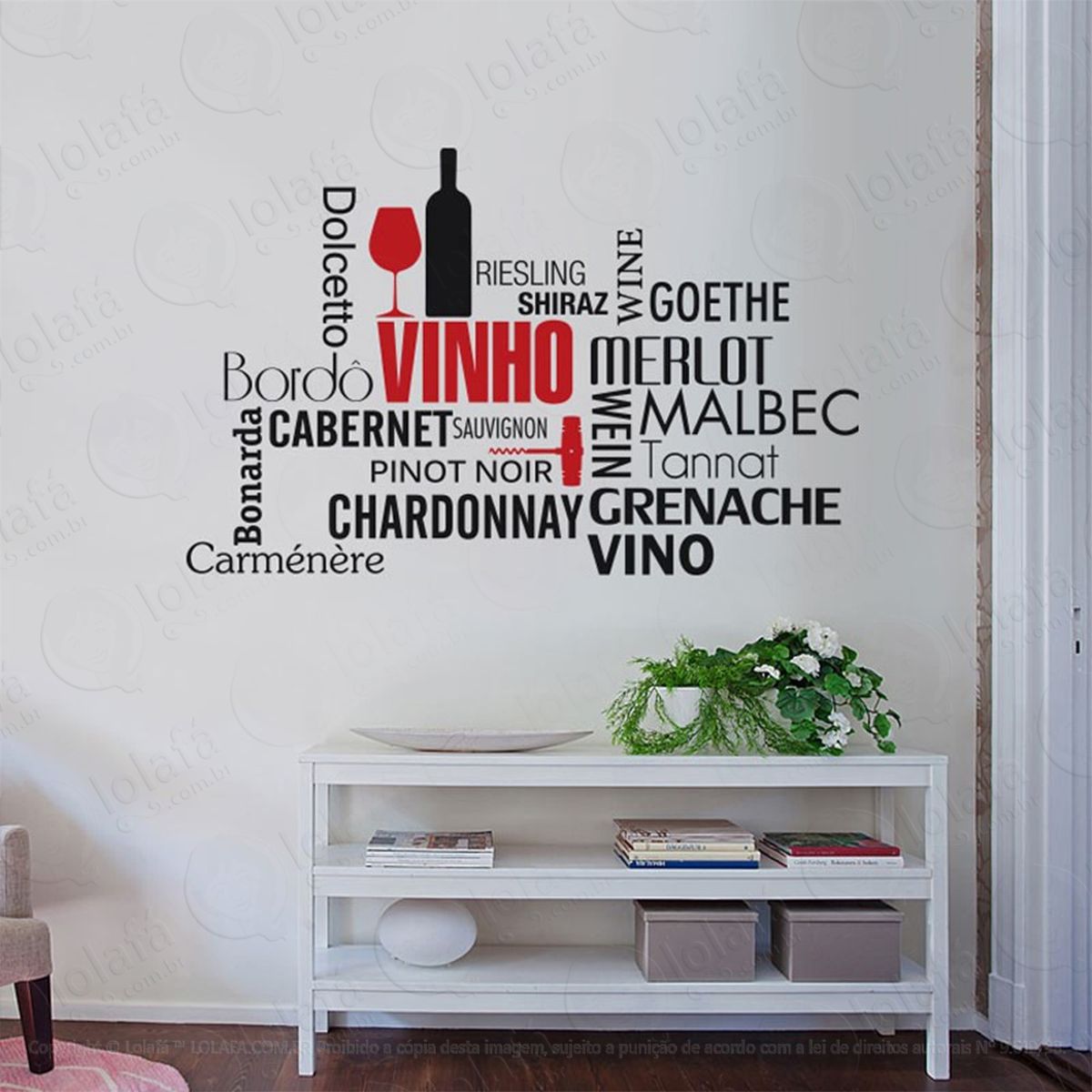 vinho adesivo de parede frase personalizada para sala, quarto, porta e vidro - mod:116