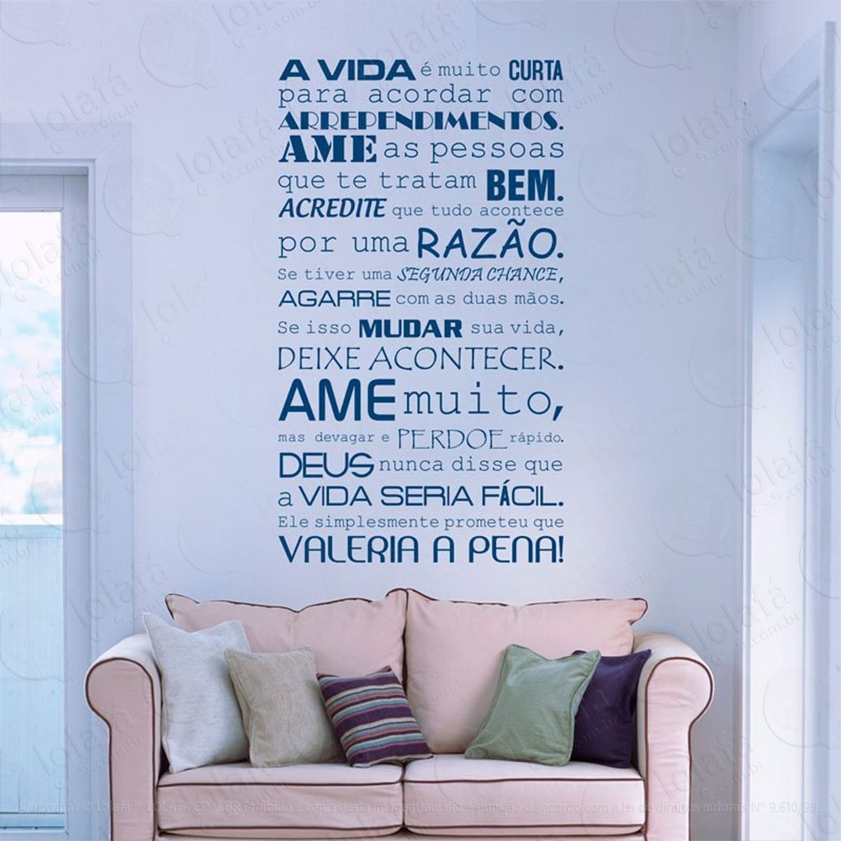 a vida vale a pena adesivo de parede frase personalizada para sala, quarto, porta e vidro - mod:125