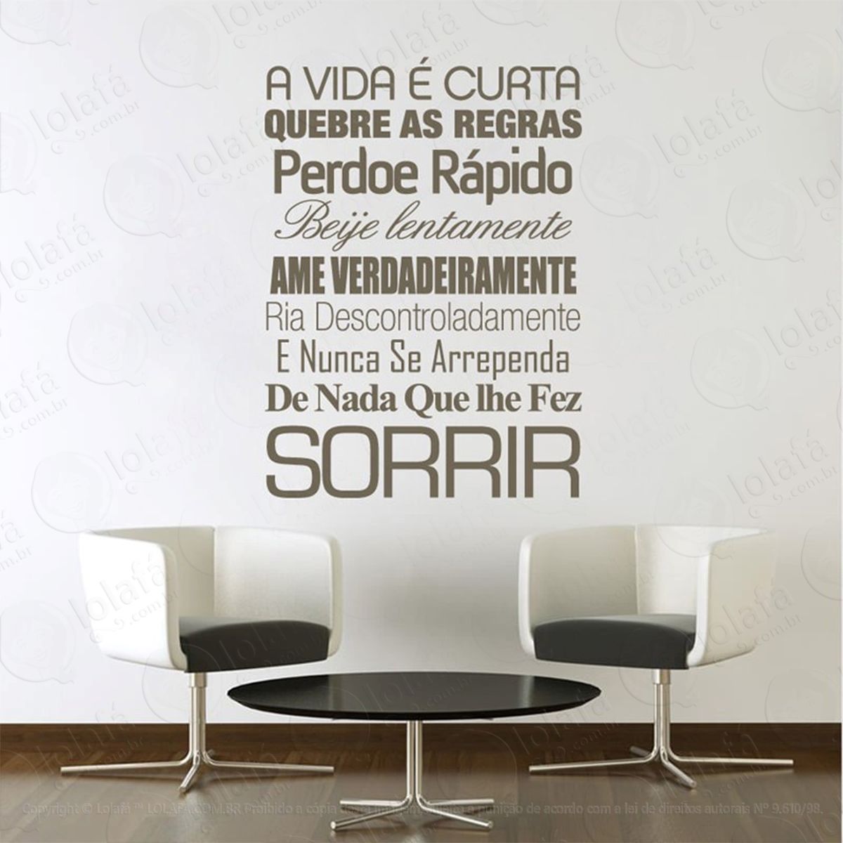 a vida É curta adesivo de parede frase personalizada para sala, quarto, porta e vidro - mod:133