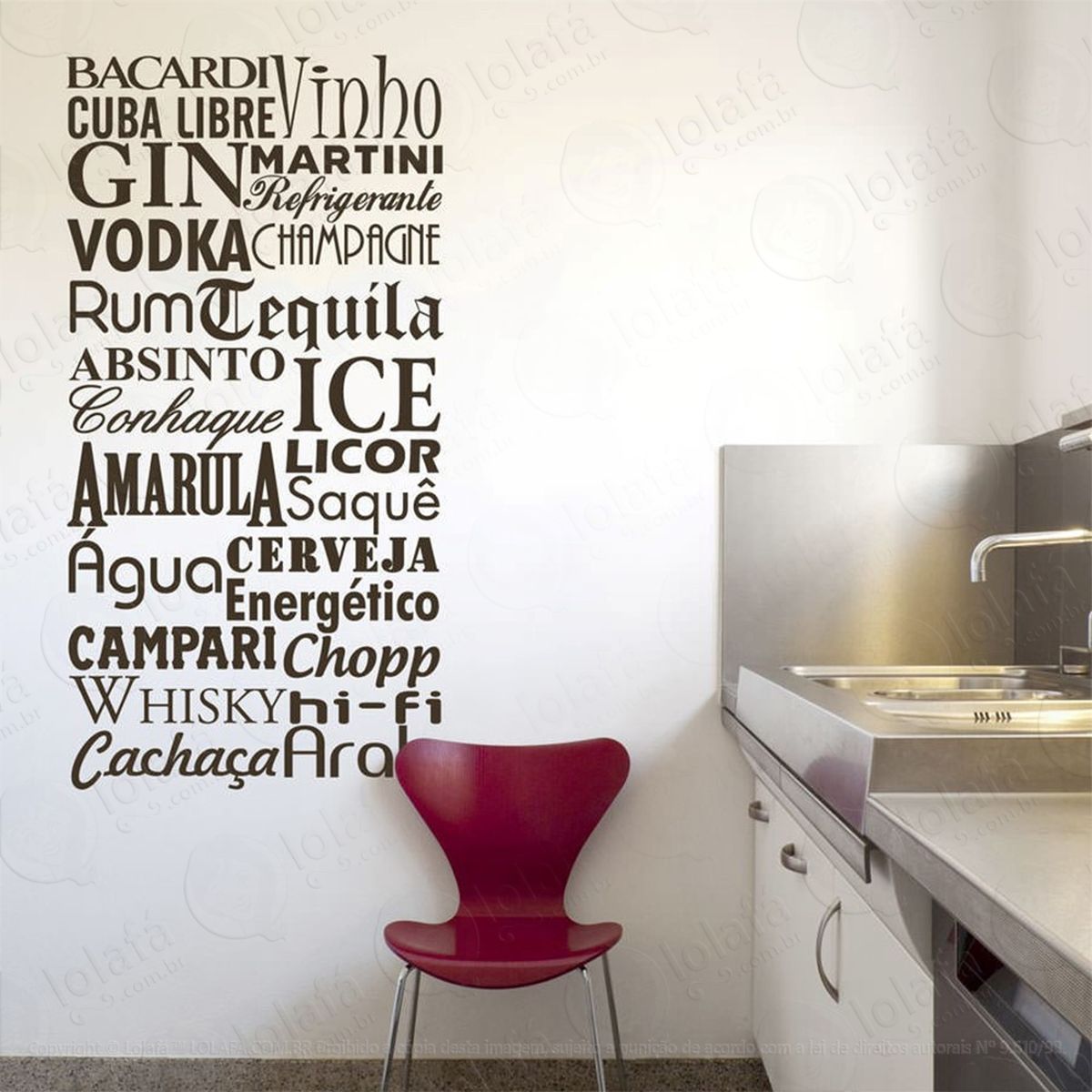 bebidas adesivo de parede frase personalizada para sala, quarto, porta e vidro - mod:134