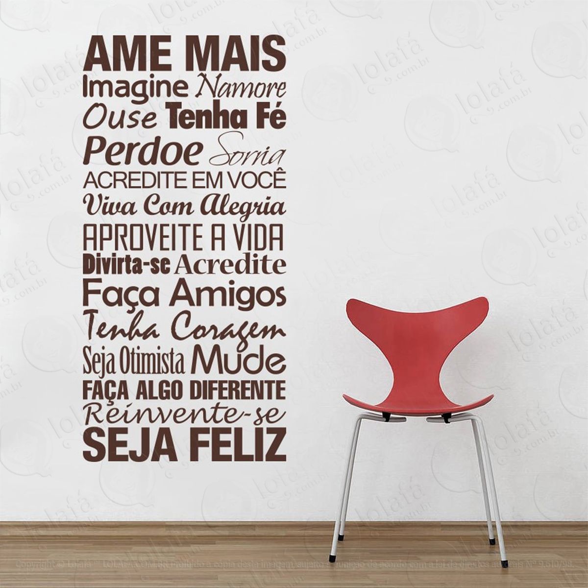 ame mais adesivo de parede frase personalizada para sala, quarto, porta e vidro - mod:135