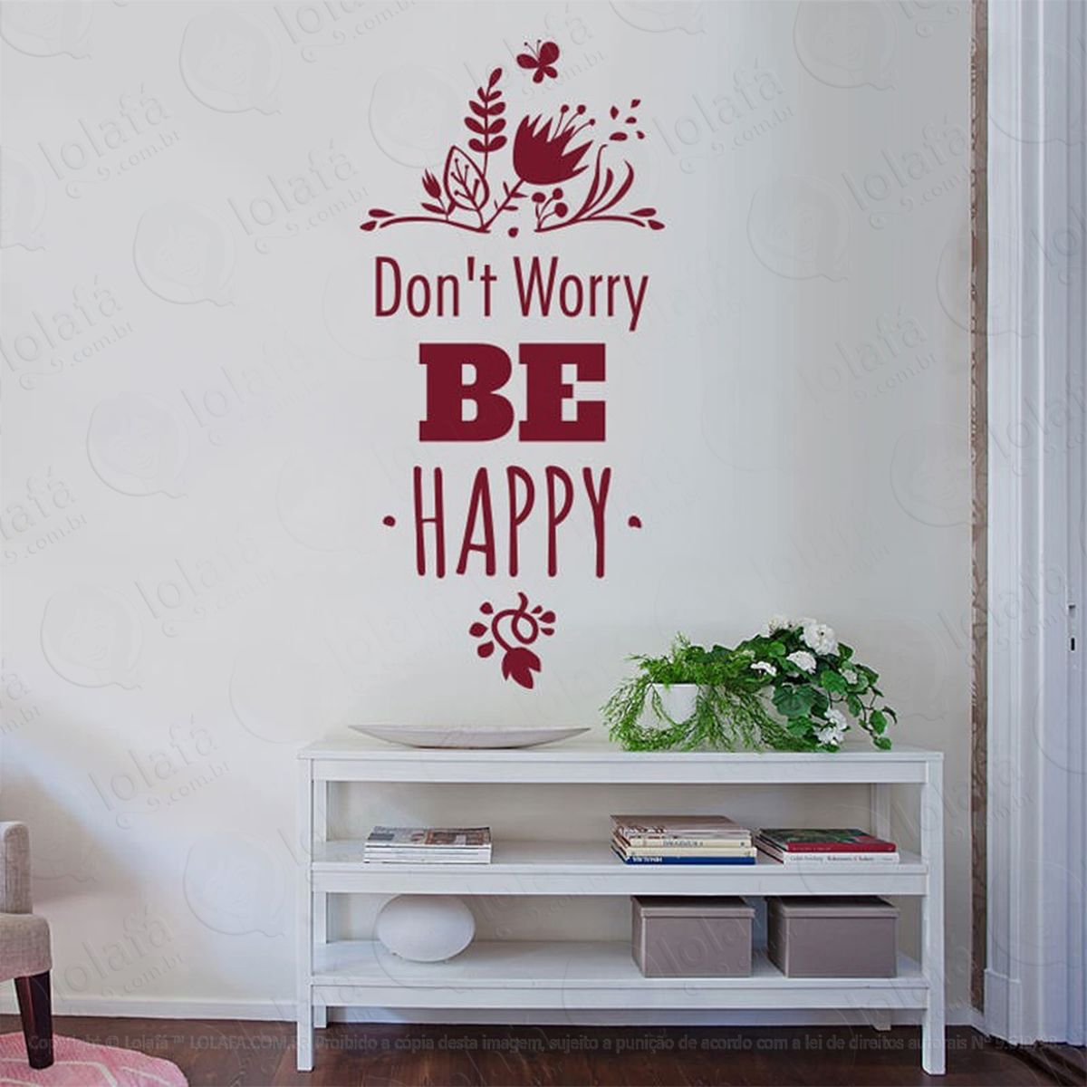 dont worry be happy adesivo de parede frase personalizada para sala, quarto, porta e vidro - mod:139