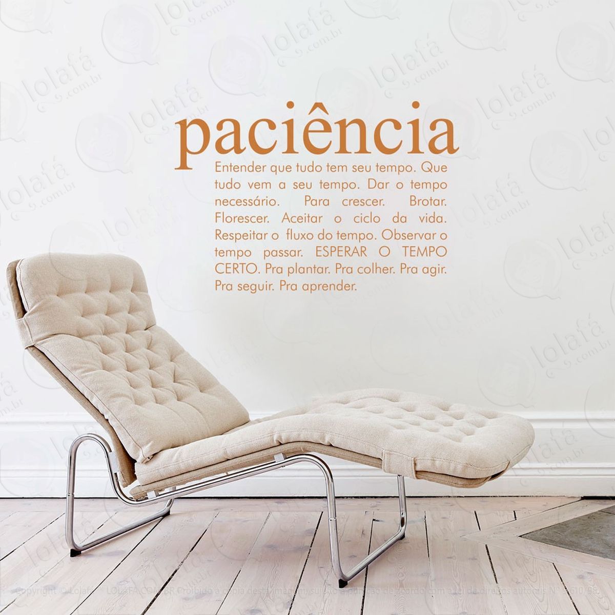 paciência adesivo de parede frase personalizada para sala, quarto, porta e vidro - mod:143