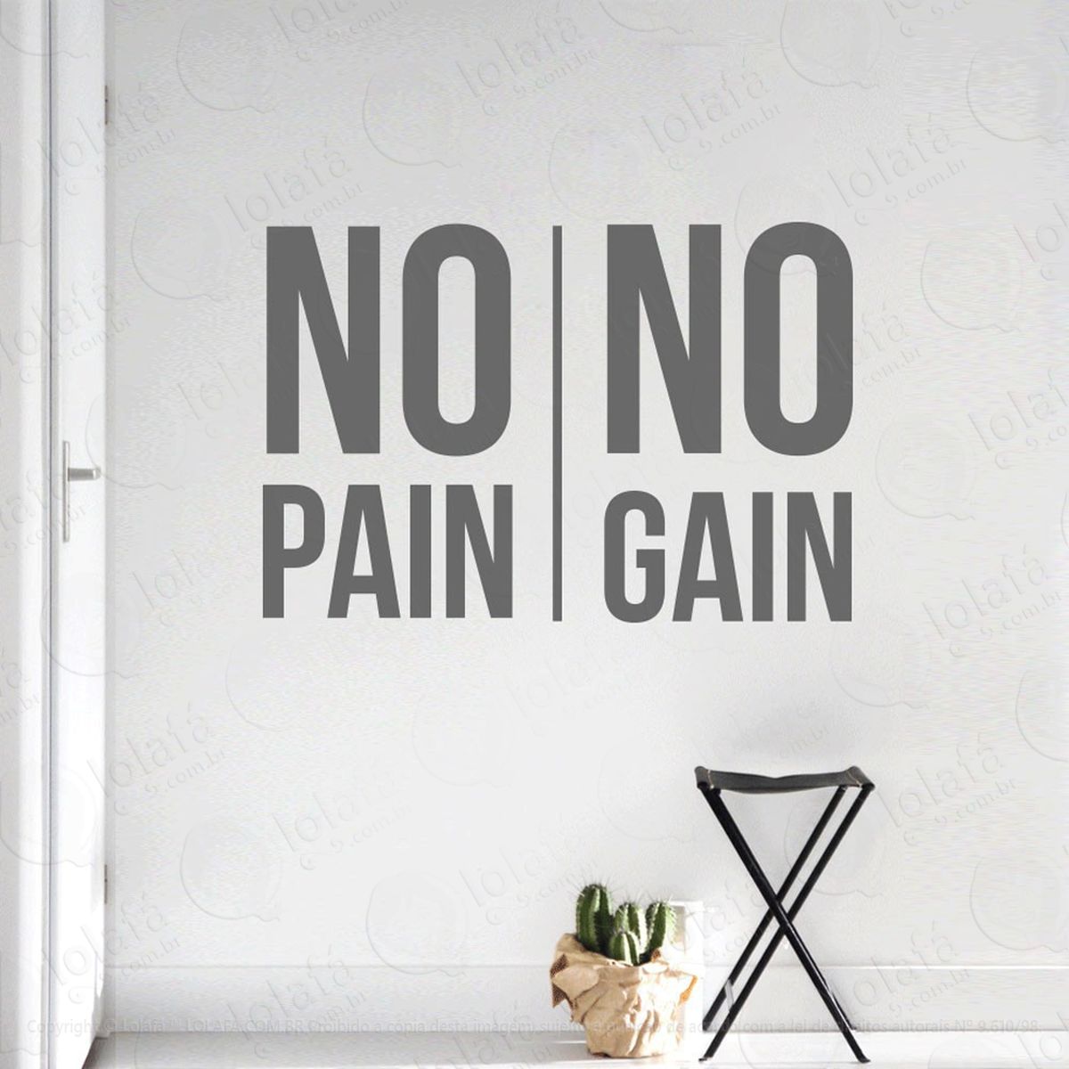 no pain no gain adesivo de parede frase personalizada para sala, quarto, porta e vidro - mod:147