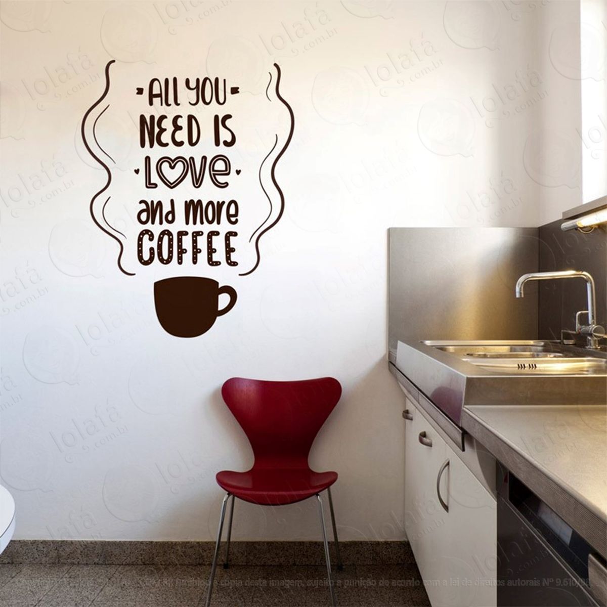 love and coffe adesivo de parede frase personalizada para sala, quarto, porta e vidro - mod:153