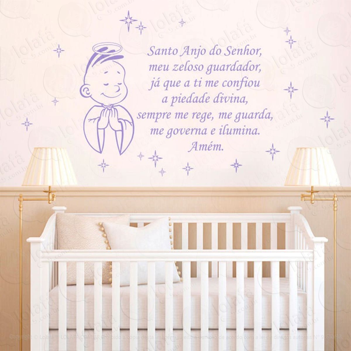 santo anjo adesivo de parede frase personalizada para sala, quarto, porta e vidro - mod:155