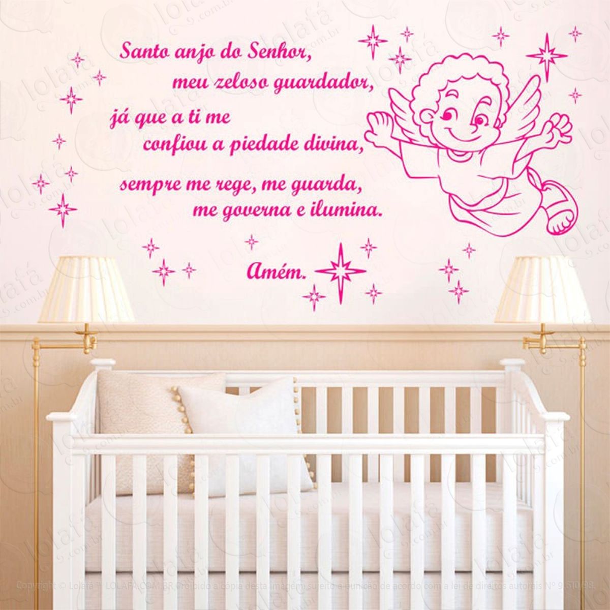 santo anjo adesivo de parede frase personalizada para sala, quarto, porta e vidro - mod:157