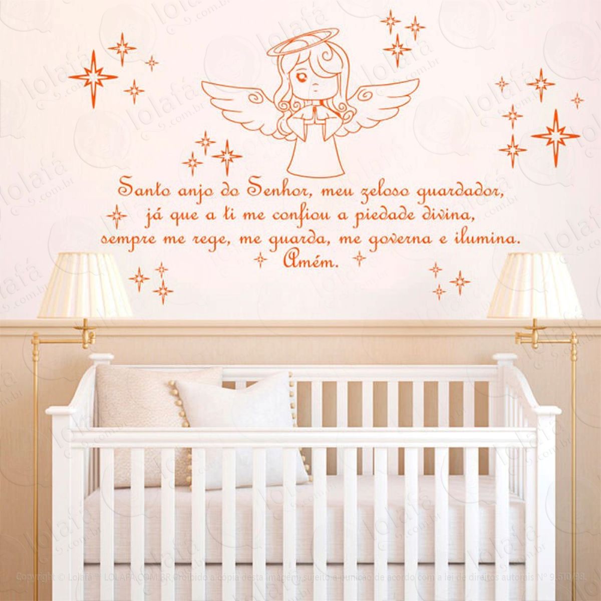 santo anjo adesivo de parede frase personalizada para sala, quarto, porta e vidro - mod:158