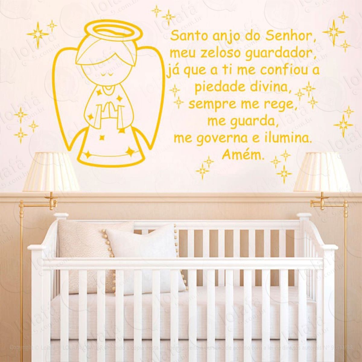 santo anjo adesivo de parede frase personalizada para sala, quarto, porta e vidro - mod:160