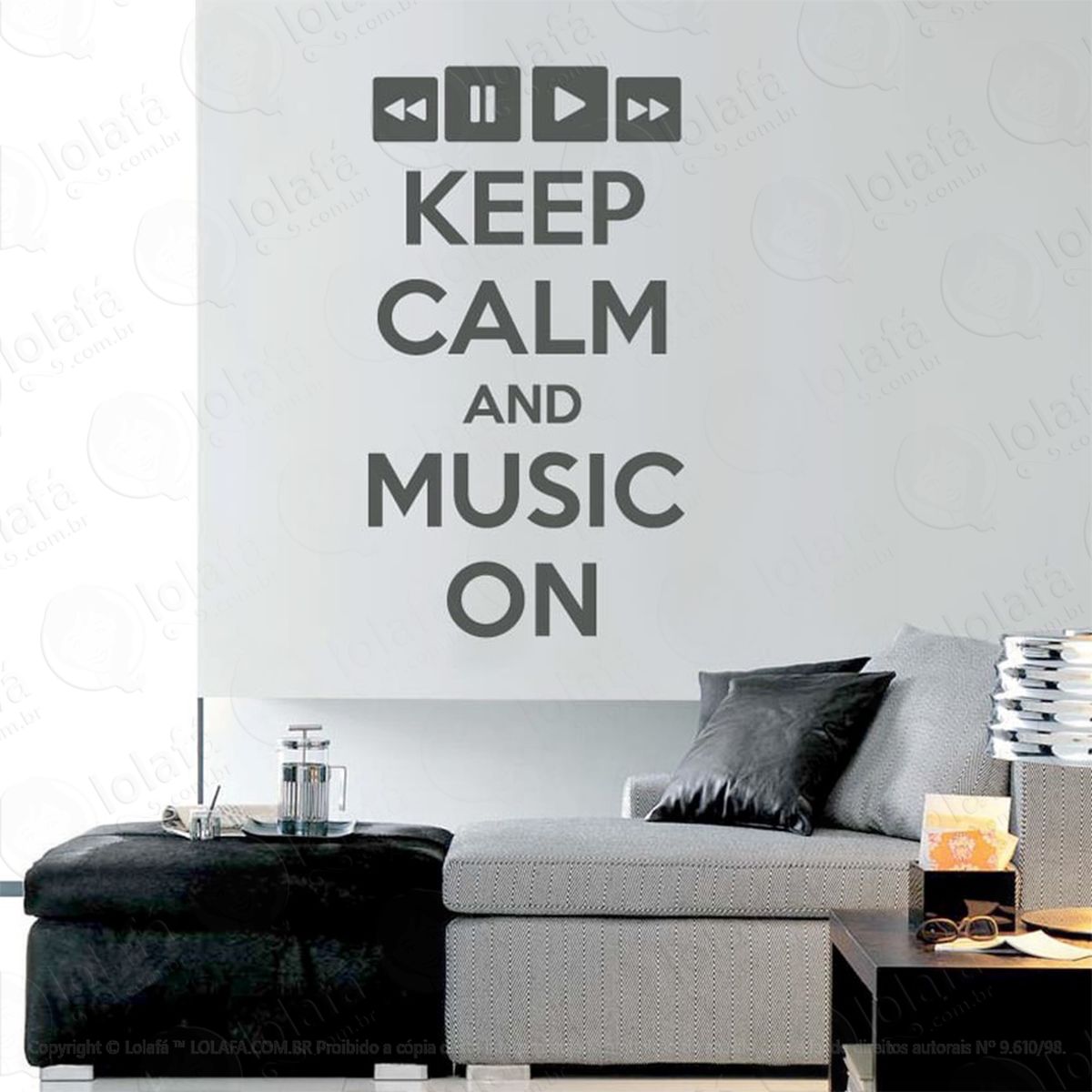 keep calm and music adesivo de parede frase personalizada para sala, quarto, porta e vidro - mod:172