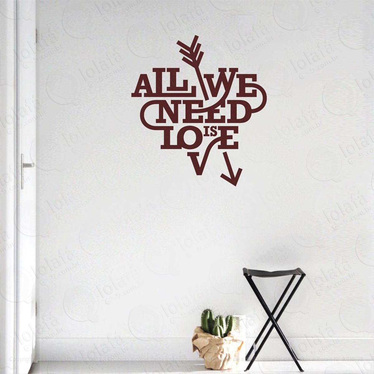 all we need is love adesivo de parede frase personalizada para sala, quarto, porta e vidro - mod:175