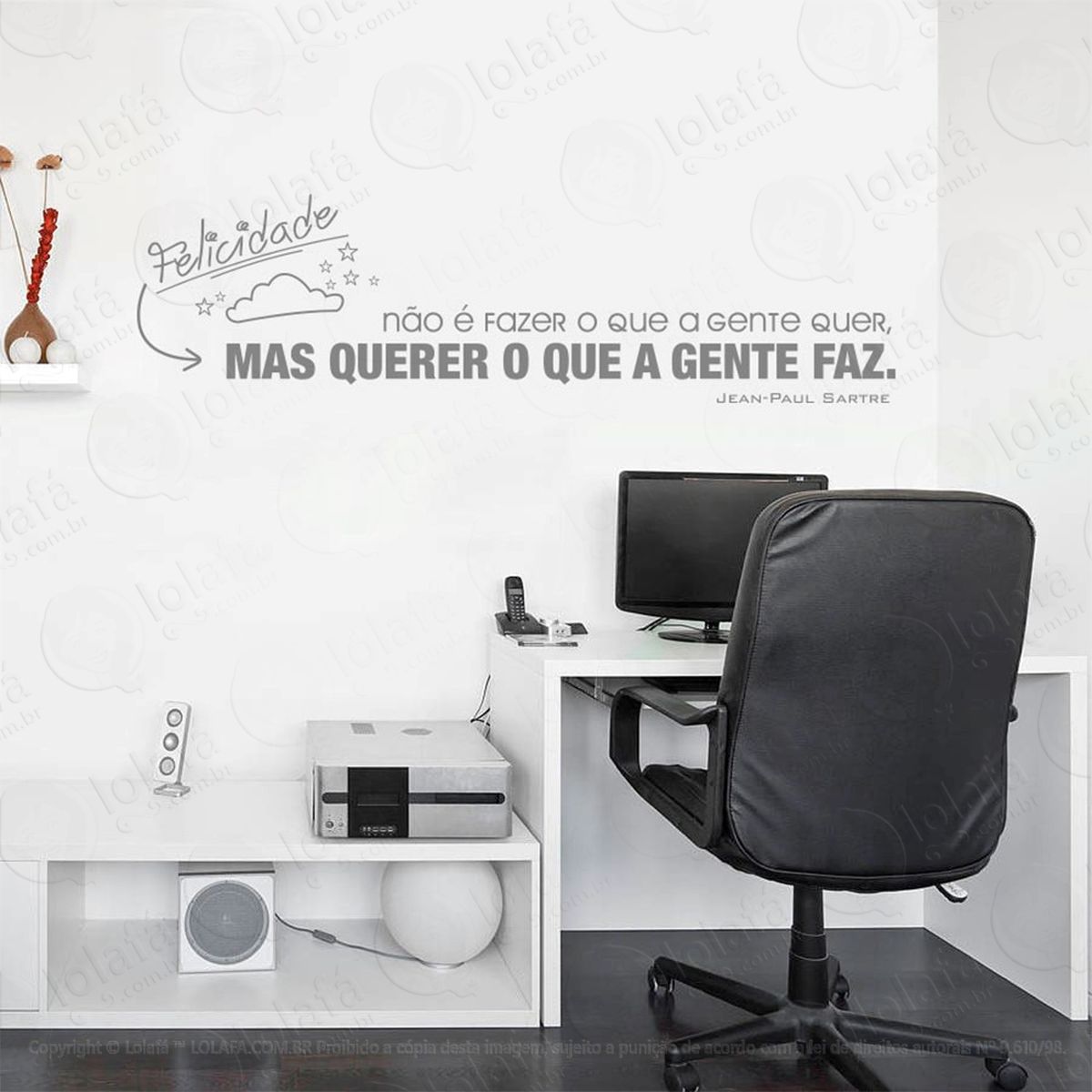 felicidade adesivo de parede frase personalizada para sala, quarto, porta e vidro - mod:178