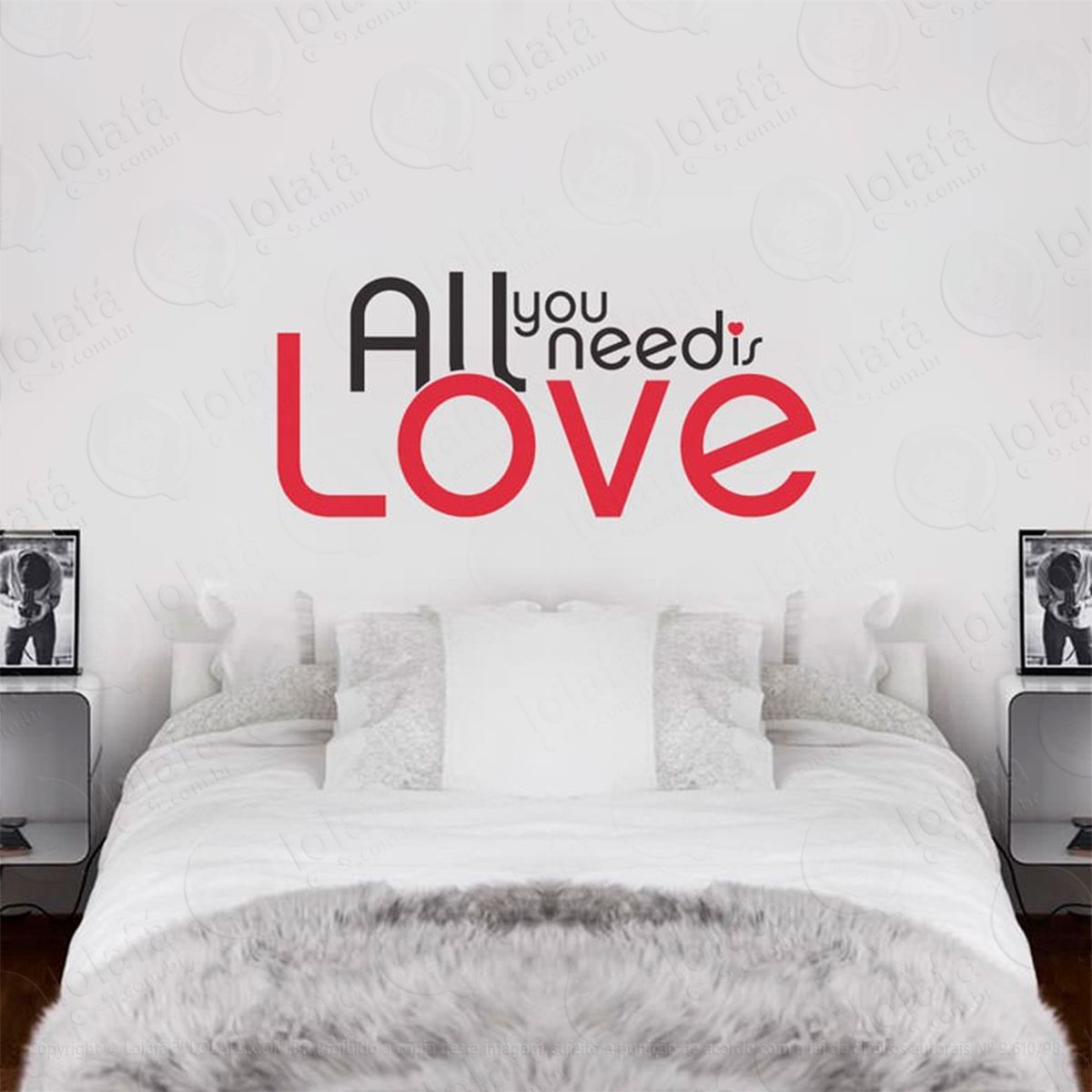all you need is love adesivo de parede frase personalizada para sala, quarto, porta e vidro - mod:182