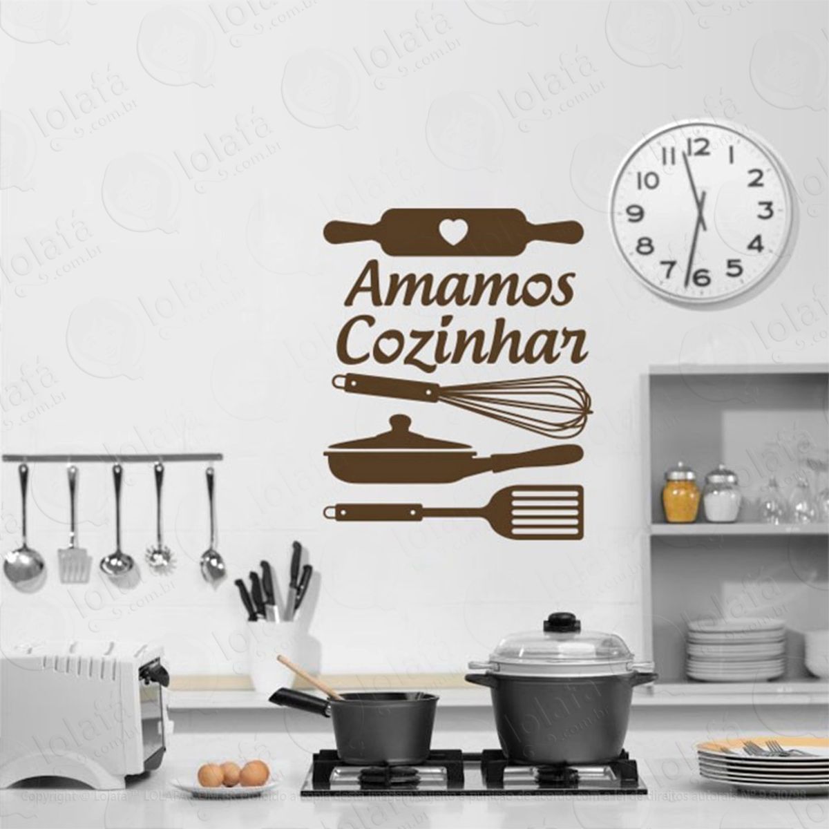 amamos cozinhar adesivo de parede frase personalizada para sala, quarto, porta e vidro - mod:189