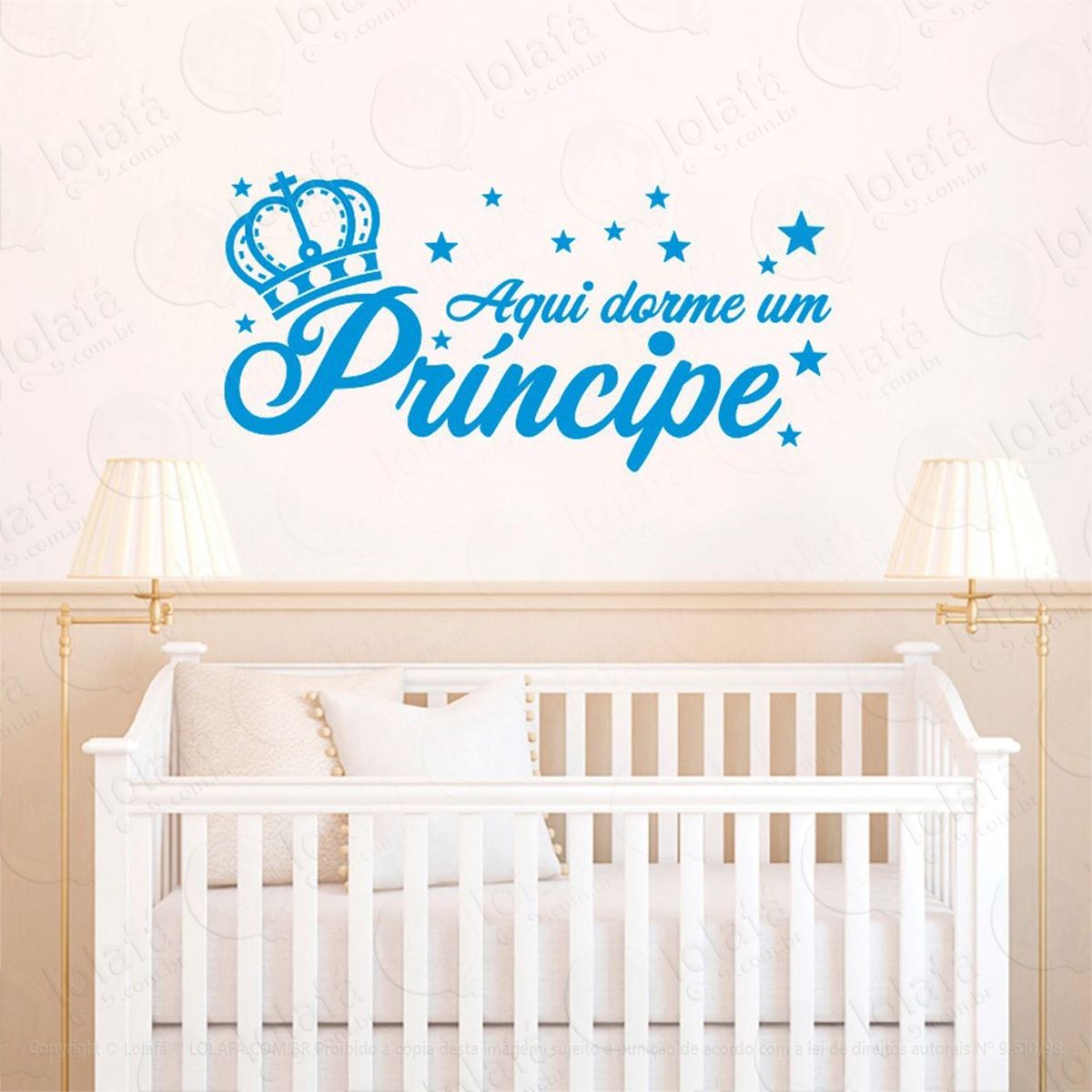 aqui dorme um príncipe adesivo de parede frase personalizada para sala, quarto, porta e vidro - mod:194